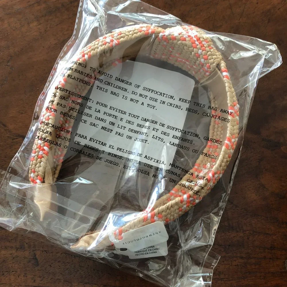 🍑 NEW Anthropologie Raffia Peach Diamond Knotted Headband